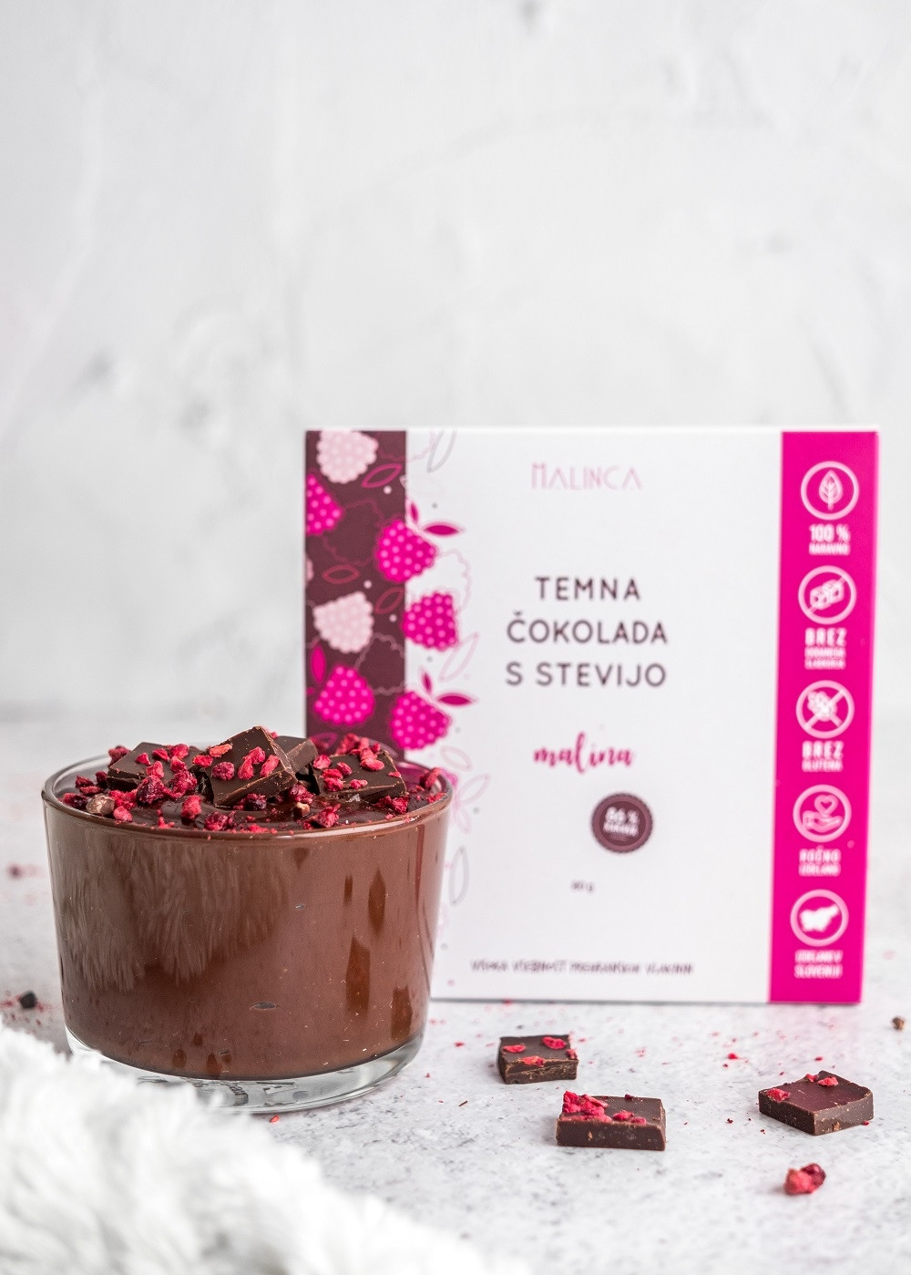 Temna čokolada s stevijo - malina 80g